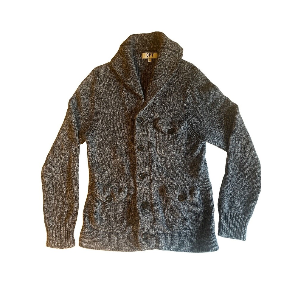 CPT By Cockpit USA Cardigan Men’s M Gray Shawl Collar Button Pockets 100% Cotton